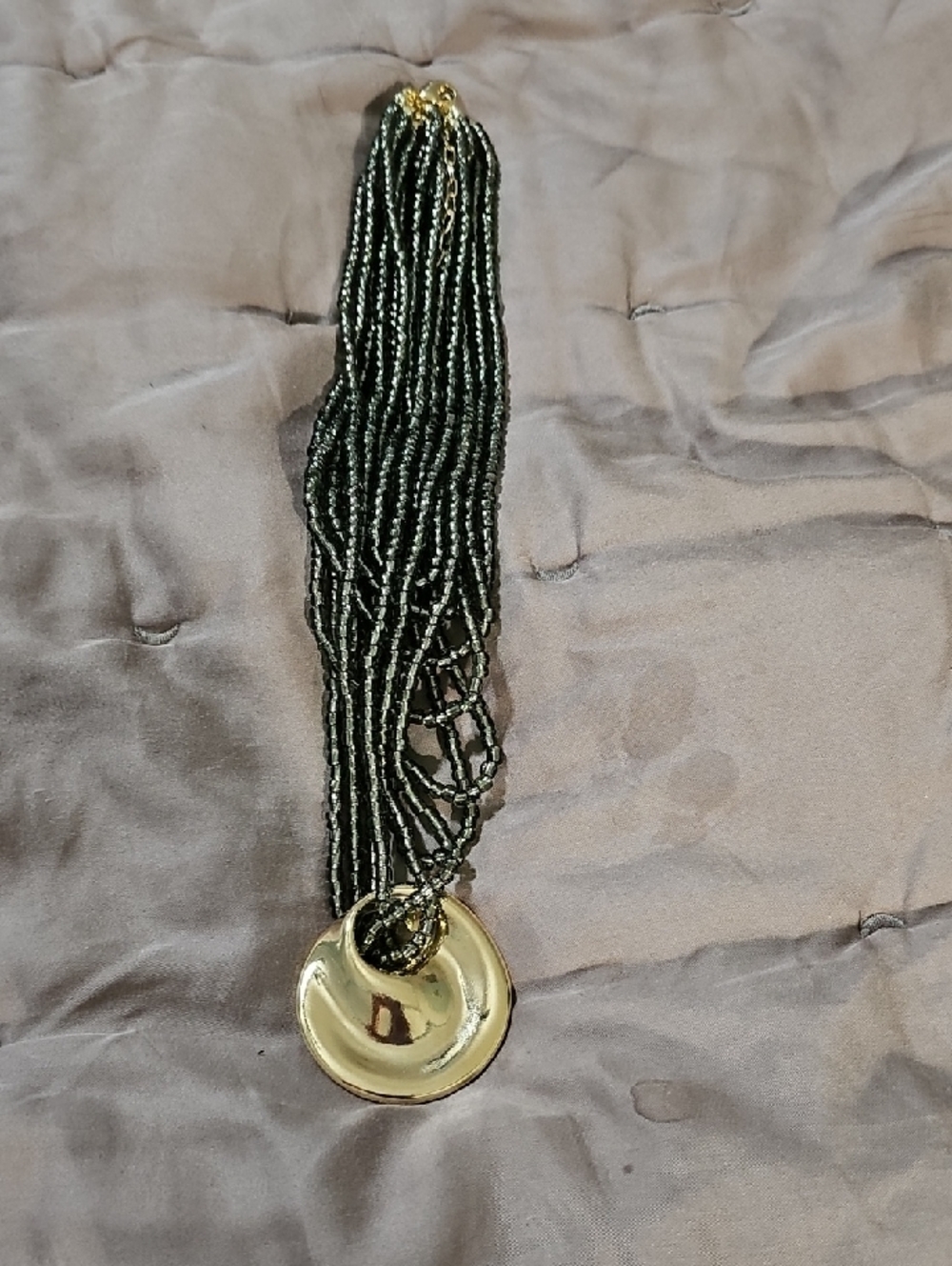 Free People Black Beaded Multi-Strand Necklace with Gold Disc Rare